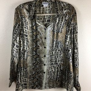 Bon Worth Women's Sheer Shiny Snake Print Button Down Blouse Size M